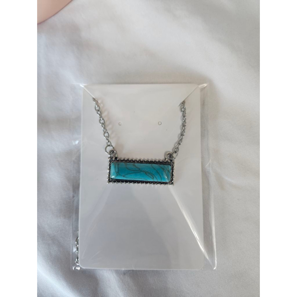 Silver Turquoise Bar Pendant Necklace